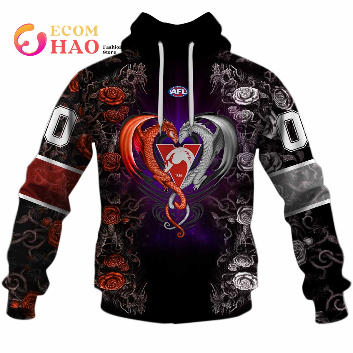 Personalized AFL Sydney Swans Rose Dragon 3D Hoodie