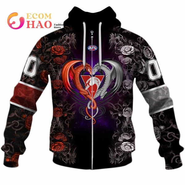 Personalized AFL Sydney Swans Rose Dragon 3D Hoodie
