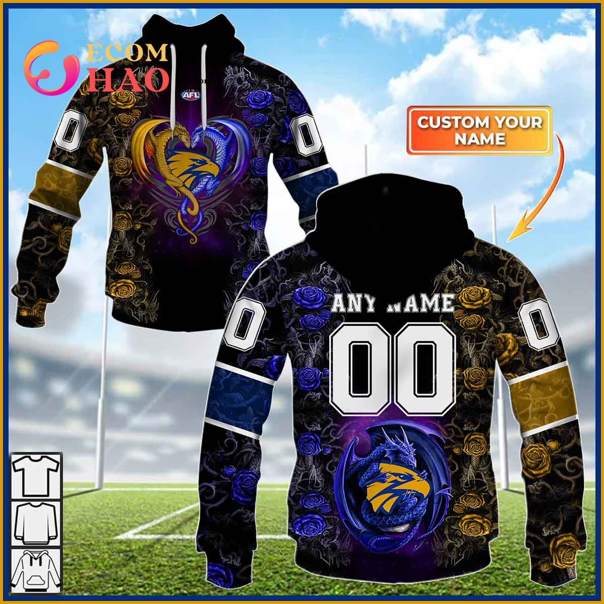 Personalized AFL Richmond Rose Dragon 3D Hoodie