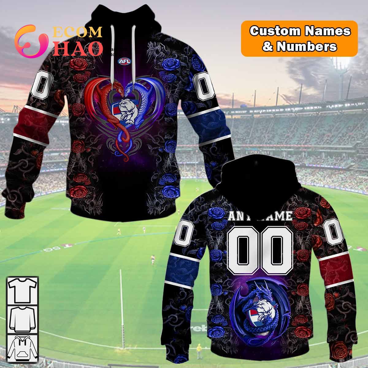 Personalized AFL Western Bulldogs Rose Dragon 3D Hoodie