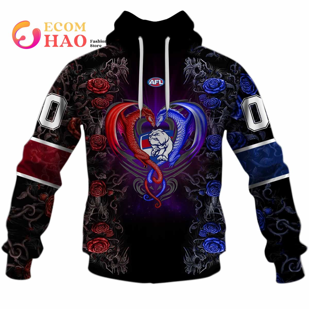 Personalized AFL Western Bulldogs Rose Dragon 3D Hoodie