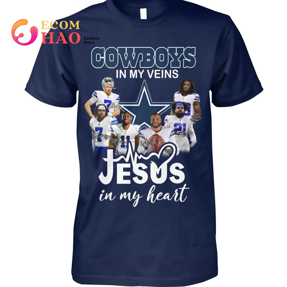 Funny Dallas Cowboys in my veins Jesus in my heart signatures shirt,  hoodie, sweater, long sleeve and tank top