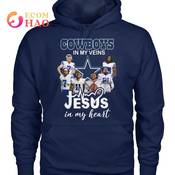 Funny Dallas Cowboys in my veins Jesus in my heart signatures shirt,  hoodie, sweater, long sleeve and tank top