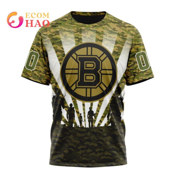 Personalized NHL Boston Bruins All Over Print 3D Hoodie Military Camo Kits  For Veterans Day And