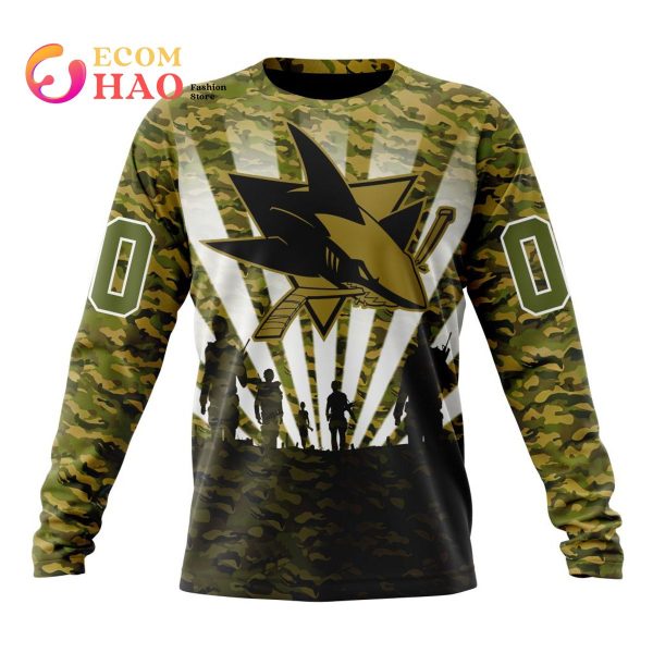 NHL San Jose Sharks Special Military Camo Kits For Veterans Day And Rememberance Day 3D Hoodie