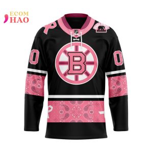NHL Boston Bruins Specialized Design In Classic Style With Paisley! IN OCTOBER WE WEAR PINK BREAST CANCER 3D Hockey Jersey