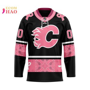 NHL Calgary Flames Specialized Design In Classic Style With Paisley! IN OCTOBER WE WEAR PINK BREAST CANCER 3D Hockey Jersey