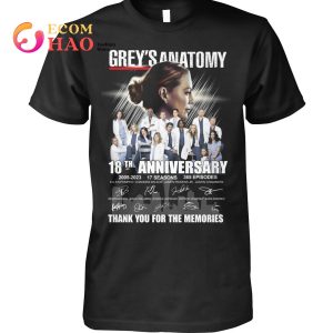 Grey’s Anatomy 18th Anniversary 2005 – 2023 Thank You For The Memories T-Shirt