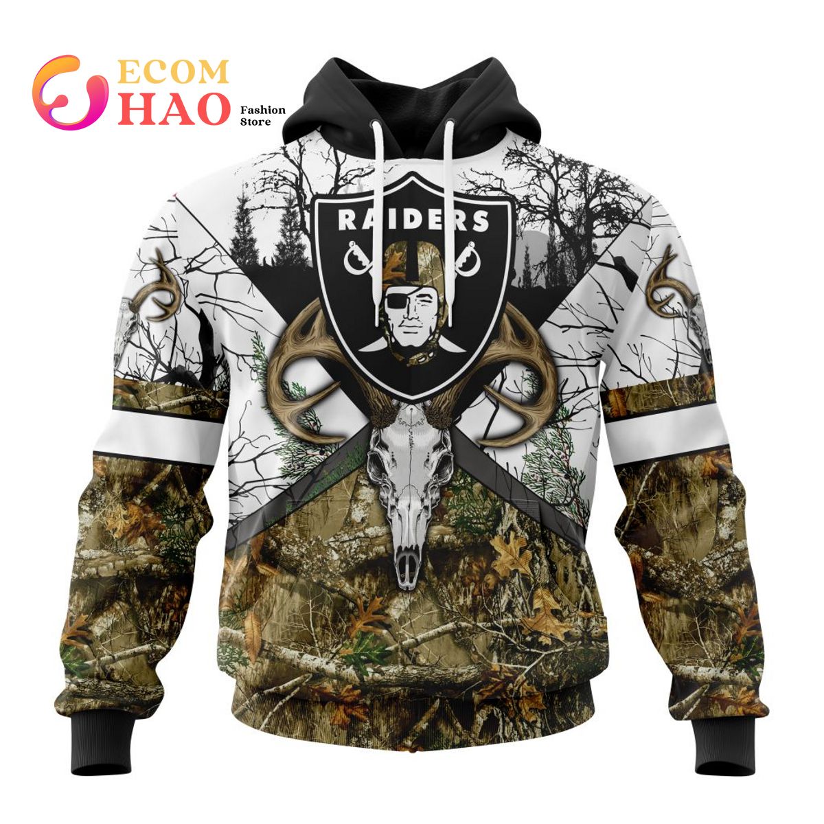 NFL Las Vegas Raiders Specialized Specialized Design Wih Deer Skull And Forest Pattern For Go Hunting 3D Hoodie