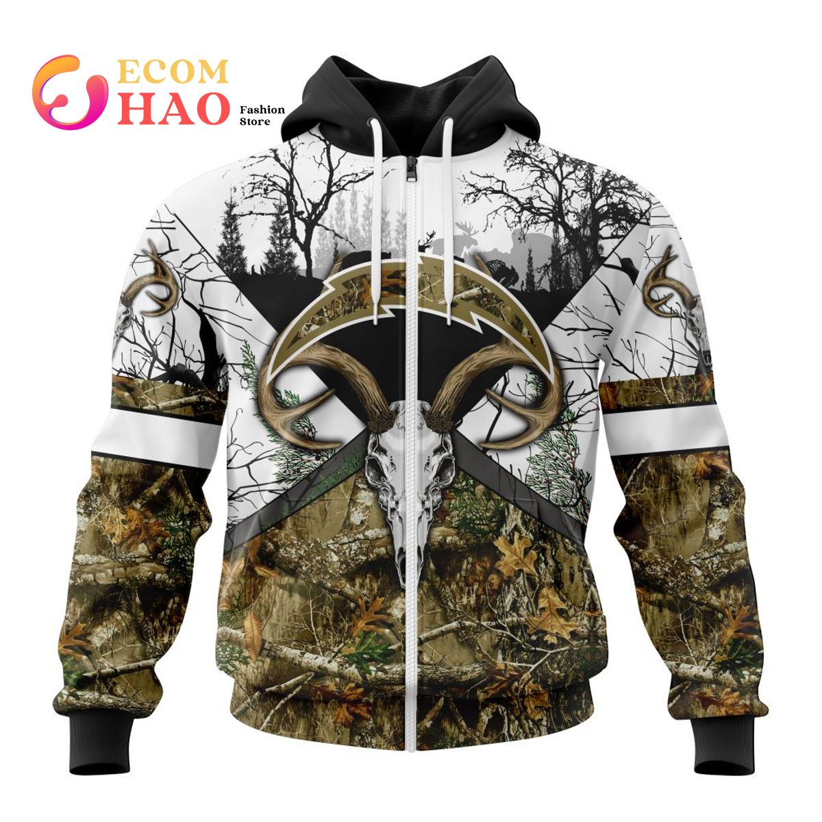 NFL Los Angeles Chargers Specialized Specialized Design Wih Deer Skull And Forest Pattern For Go Hunting 3D Hoodie