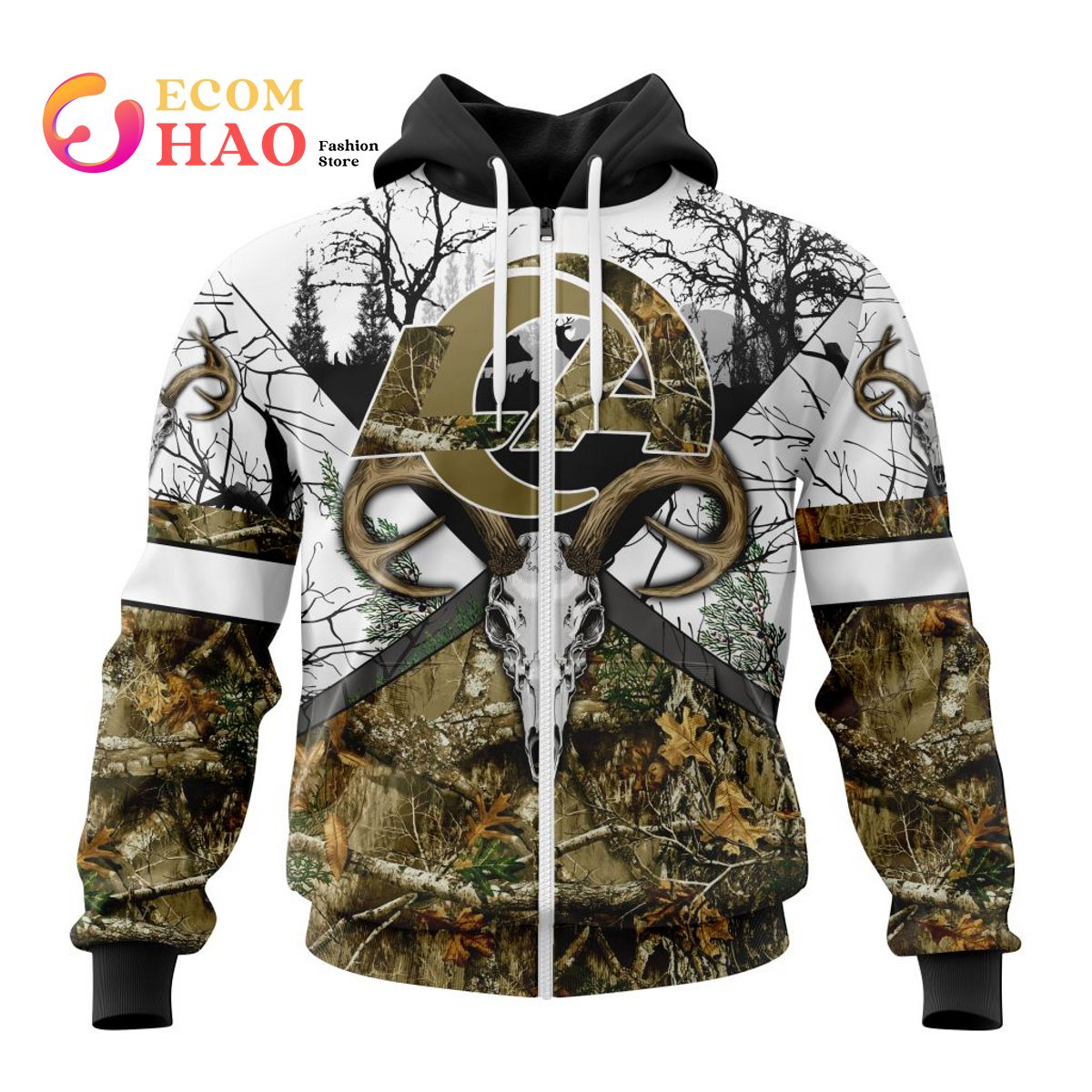 NFL Los Angeles Rams Specialized Specialized Design Wih Deer Skull And Forest Pattern For Go Hunting 3D Hoodie