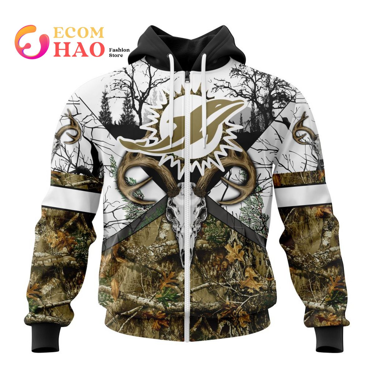 NFL Miami Dolphins Specialized Specialized Design Wih Deer Skull And Forest Pattern For Go Hunting 3D Hoodie