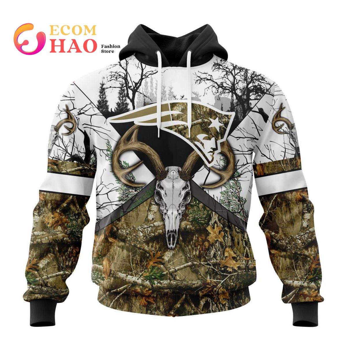 NFL New England Patriots Specialized Specialized Design Wih Deer Skull And Forest Pattern For Go Hunting 3D Hoodie