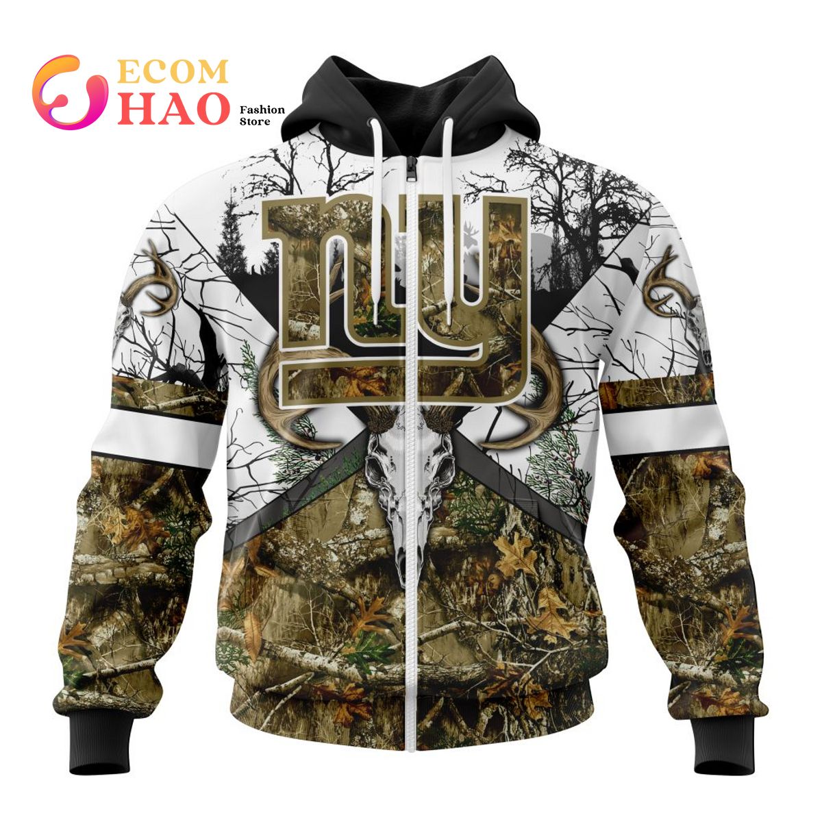 NFL New York Giants Specialized Specialized Design Wih Deer Skull And Forest Pattern For Go Hunting 3D Hoodie