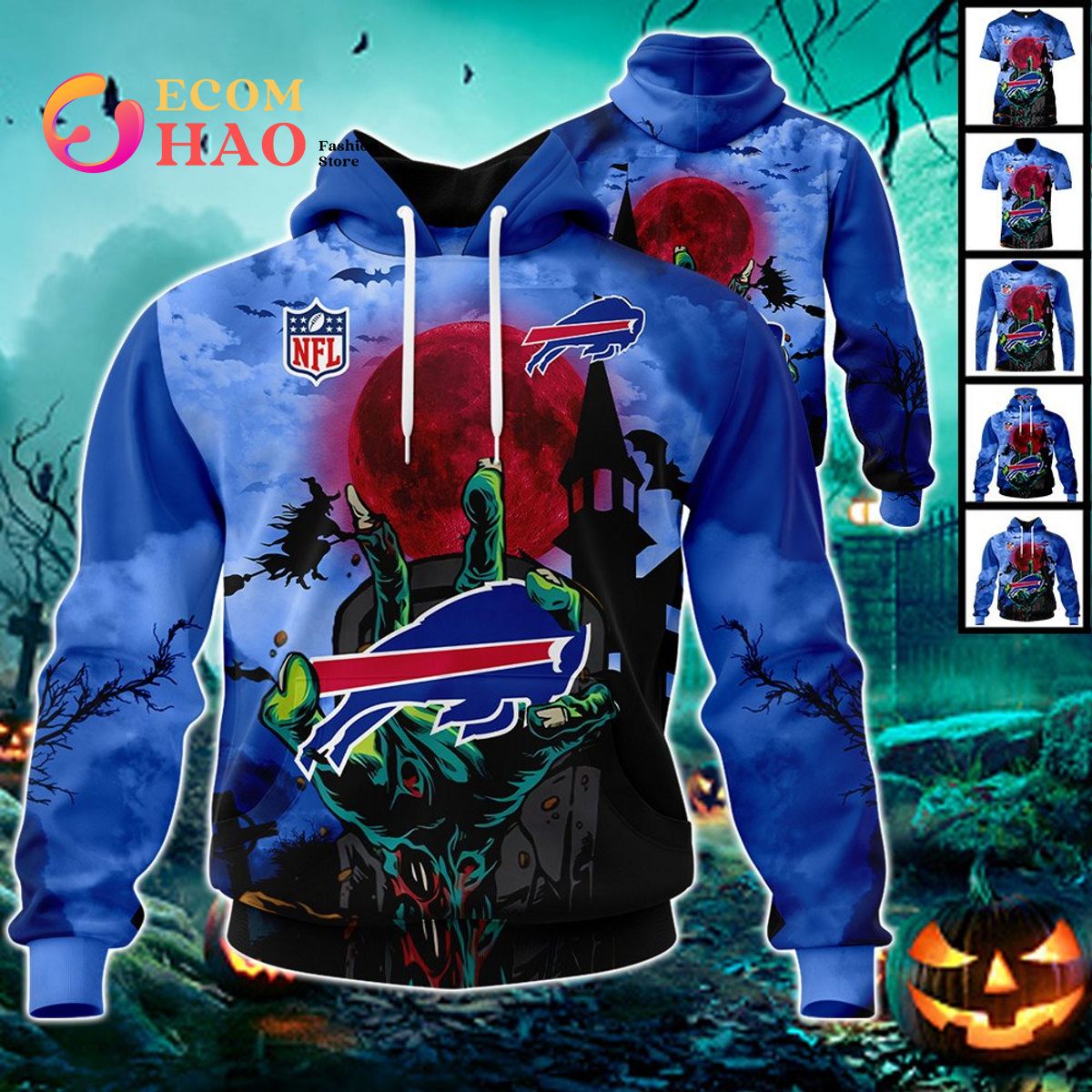 Bills NFL Halloween Jersey 3D Hoodie