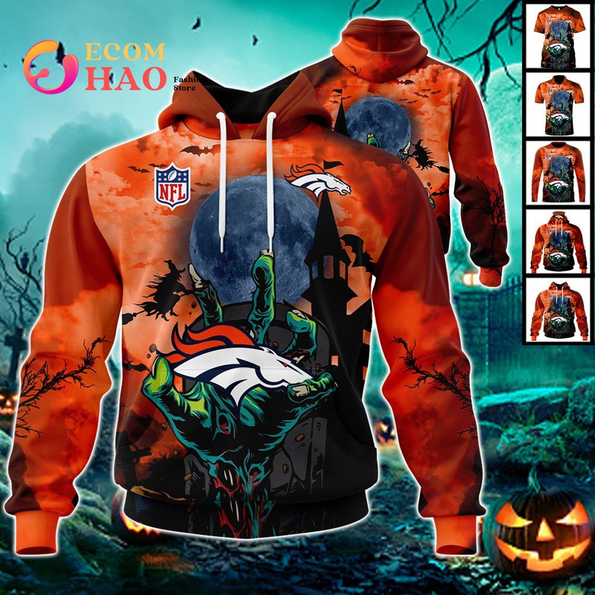 Broncos NFL Halloween Jersey 3D Hoodie