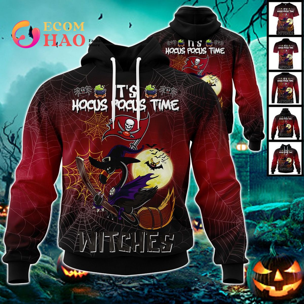 Buccaneers NFL Halloween Jersey Falmingo Witches Hocus Pocus 3D Hoodie