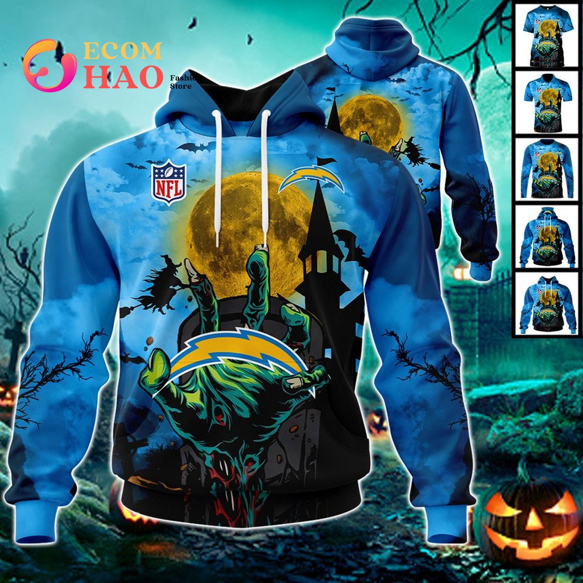 Chargers NFL Halloween Jersey 3D Hoodie