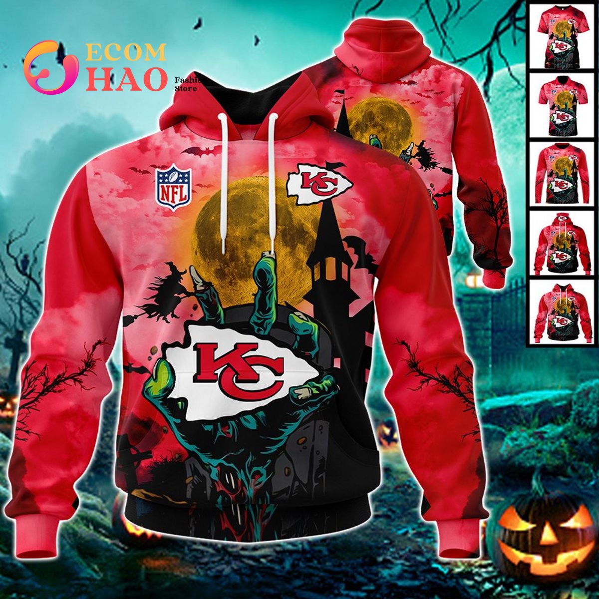 Kansas City Chiefs Hoodies 3D Halloween Horror Night Sweatshirt V23 -  EvaPurses