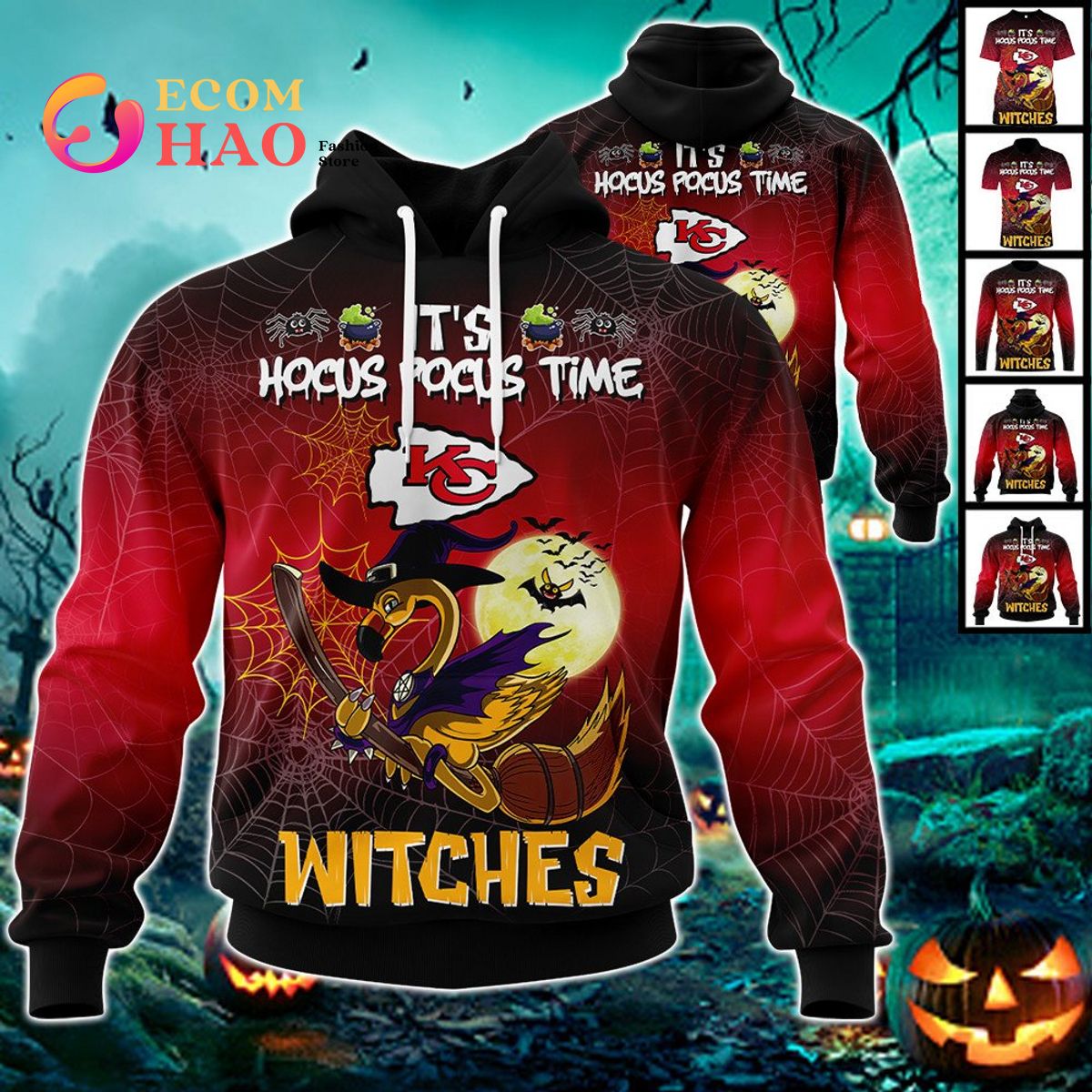 Chiefs NFL Halloween Jersey Falmingo Witches Hocus Pocus 3D Hoodie