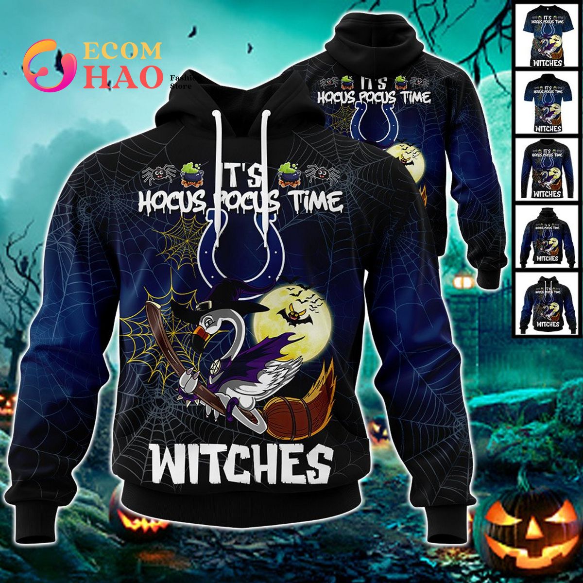 Colts NFL Halloween Jersey Falmingo Witches Hocus Pocus 3D Hoodie