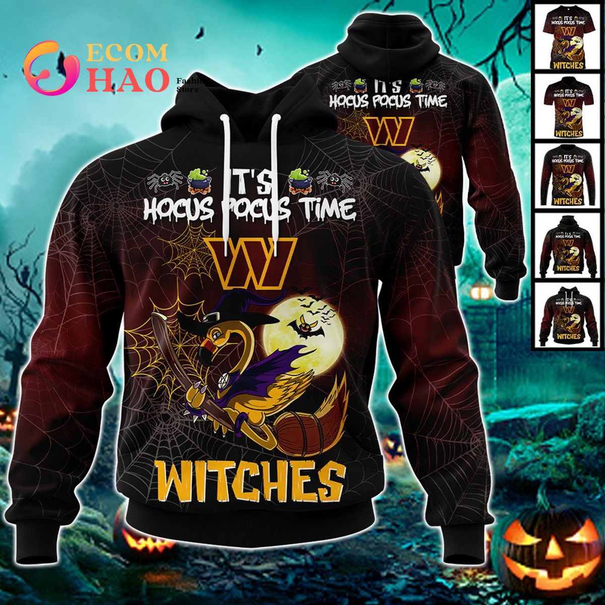 Commanders NFL Halloween Jersey Falmingo Witches Hocus Pocus 3D Hoodie