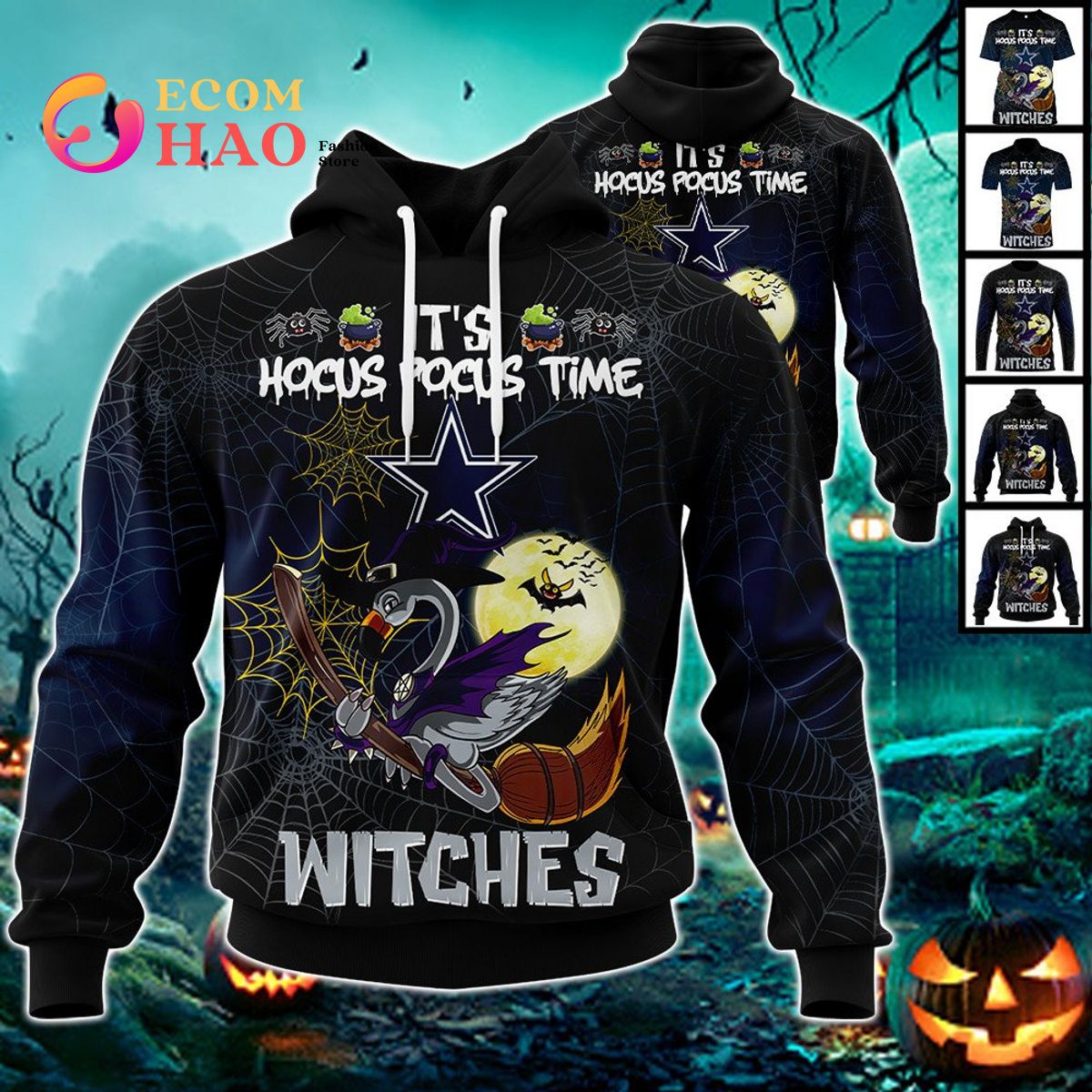 Cowboys NFL Halloween Jersey Falmingo Witches Hocus Pocus 3D Hoodie