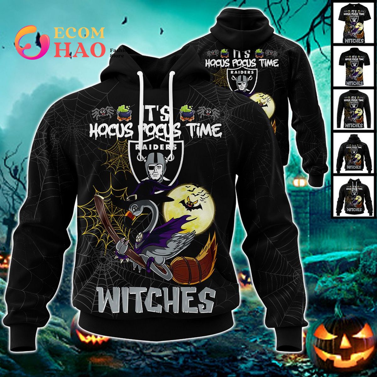 Raiders NFL Halloween Jersey Falmingo Witches Hocus Pocus 3D Hoodie