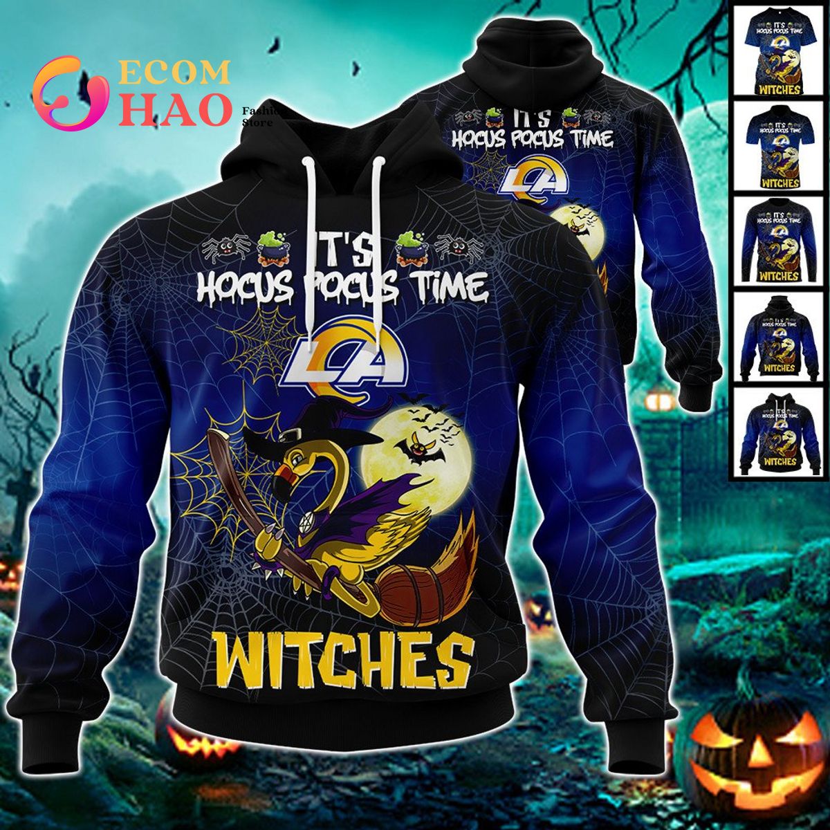 Rams NFL Halloween Jersey Falmingo Witches Hocus Pocus 3D Hoodie