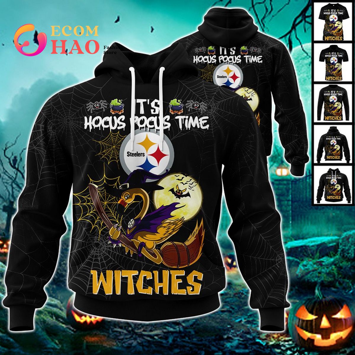 Steelers NFL Halloween Jersey Falmingo Witches Hocus Pocus 3D Hoodie