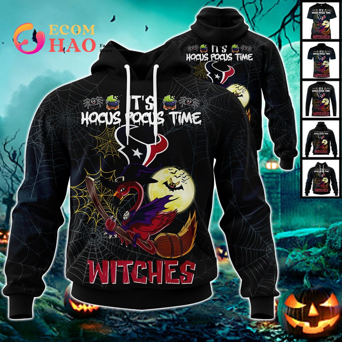 Anaheim Ducks Halloween Jersey Flamingo Witches Hocus Pocus 3D Hoodie