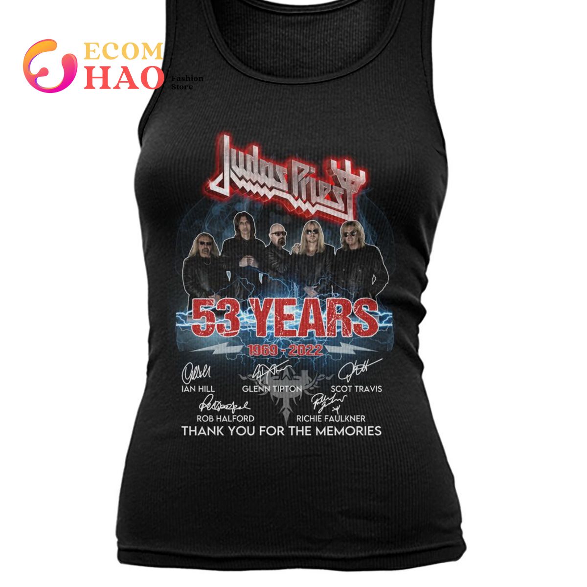 Judas Priest 53 Years 1969 – 2022 Ian Hill And Glenn Tipton And Scot Travis And Rob Halford And Richie Faulkner Thank You For The Memories T-Shirt