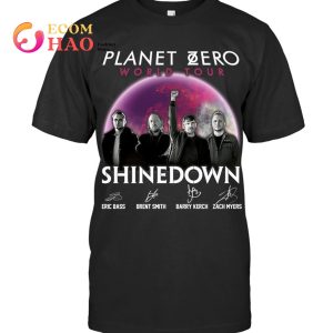 Planet Zero World Tour Shine Down Eric Bass And Brent Smith And Barry Kerch And Zach Myers T-Shirt