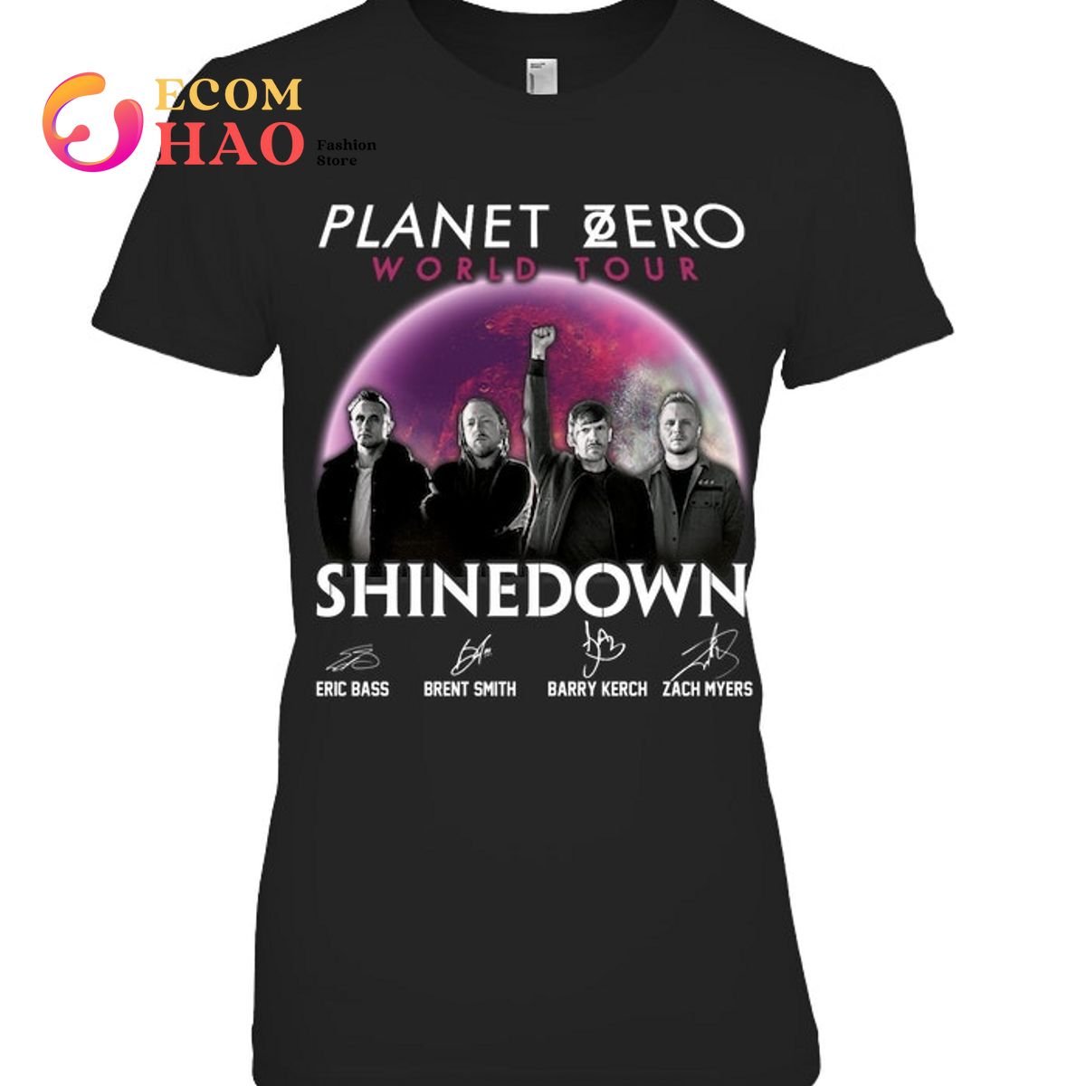 Planet Zero World Tour Shine Down Eric Bass And Brent Smith And Barry Kerch And Zach Myers T-Shirt