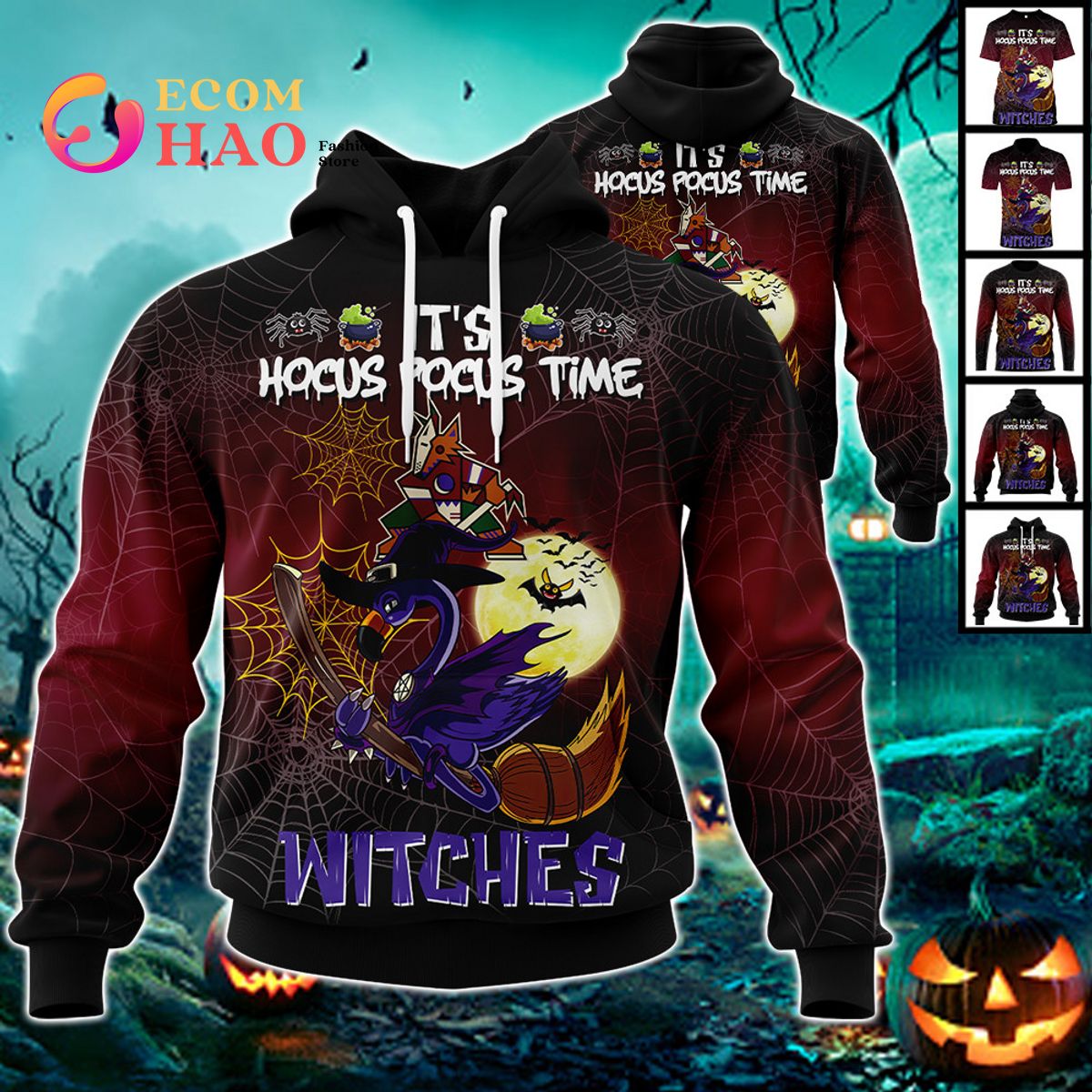 Anaheim Ducks Halloween Jersey Flamingo Witches Hocus Pocus 3D Hoodie