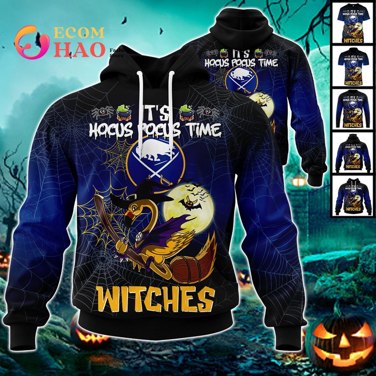 Buffalo Sabres Halloween Jersey Flamingo Witches Hocus Pocus 3D Hoodie