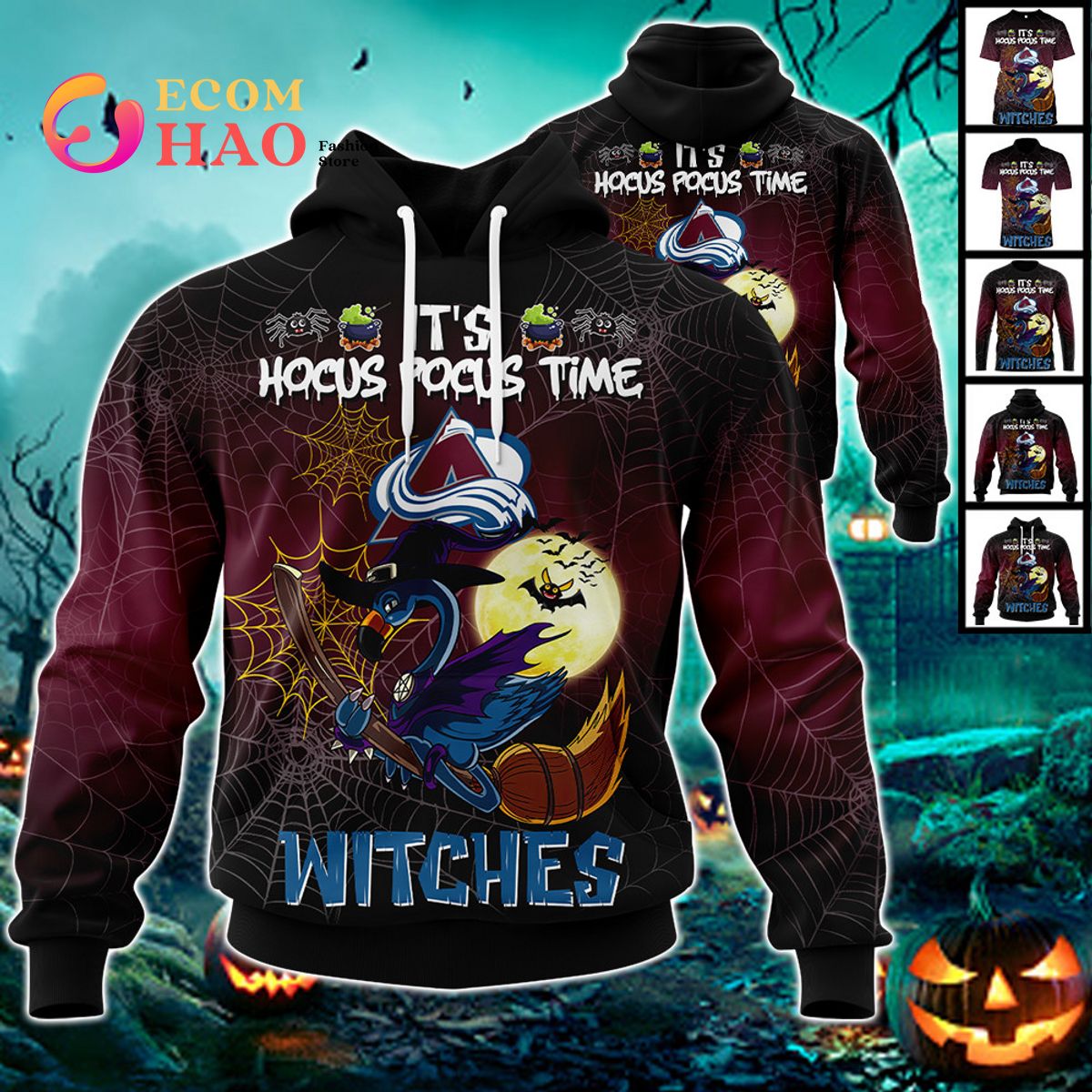 Colorado Avalanche Halloween Jersey Flamingo Witches Hocus Pocus 3D Hoodie