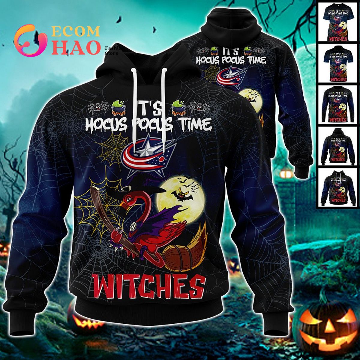 Calgary Flames Halloween Jersey Flamingo Witches Hocus Pocus 3D Hoodie