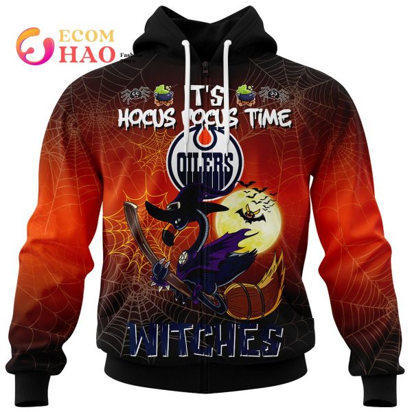 Edmonton Oilers Halloween Jersey Flamingo Witches Hocus Pocus 3D Hoodie