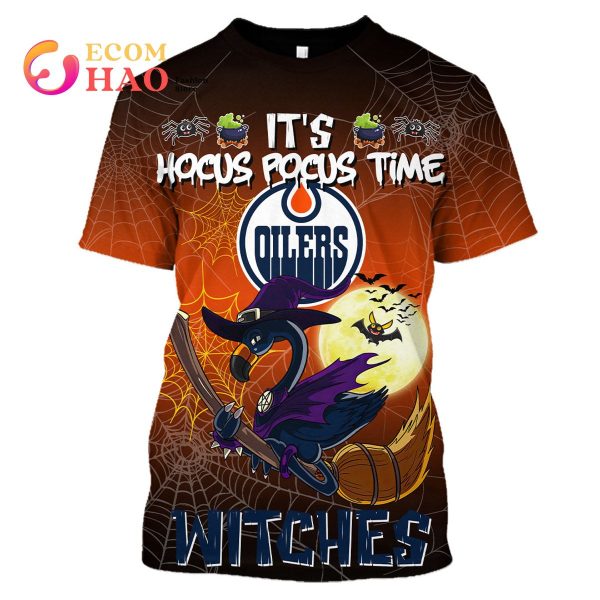 Edmonton Oilers Halloween Jersey Flamingo Witches Hocus Pocus 3D Hoodie