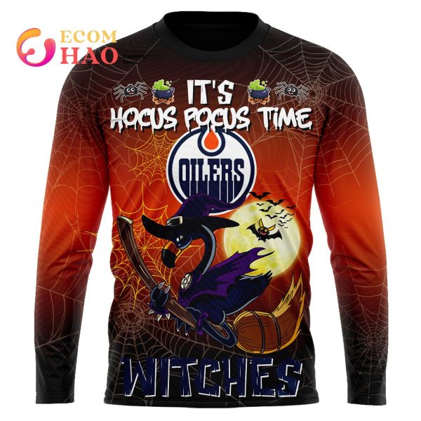 Edmonton Oilers Halloween Jersey Flamingo Witches Hocus Pocus 3D Hoodie