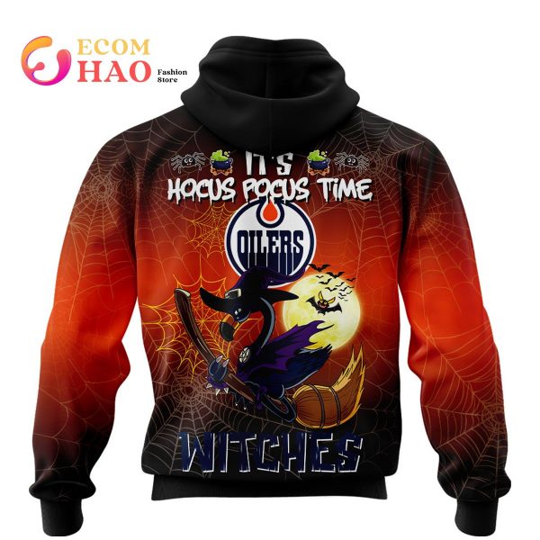 Edmonton Oilers Halloween Jersey Flamingo Witches Hocus Pocus 3D Hoodie