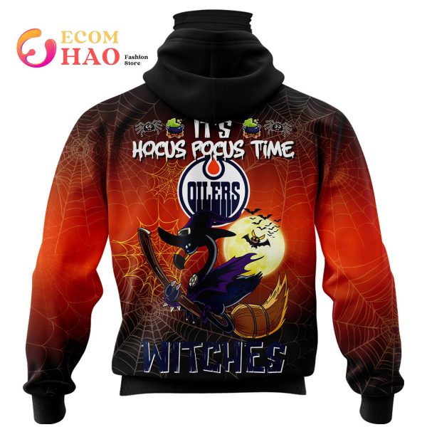 Edmonton Oilers Halloween Jersey Flamingo Witches Hocus Pocus 3D Hoodie