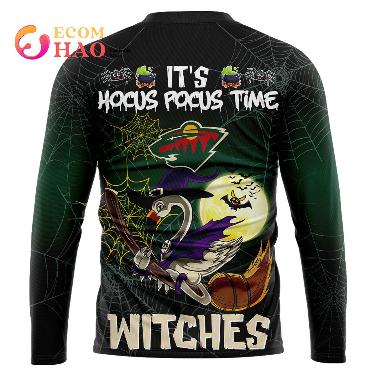 Minnesota Wild Halloween Jersey Flamingo Witches Hocus Pocus 3D Hoodie