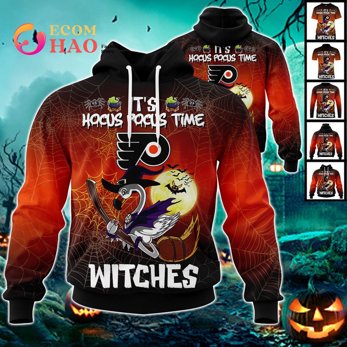 Philadelphia Flyers Halloween Jersey Flamingo Witches Hocus Pocus 3D Hoodie