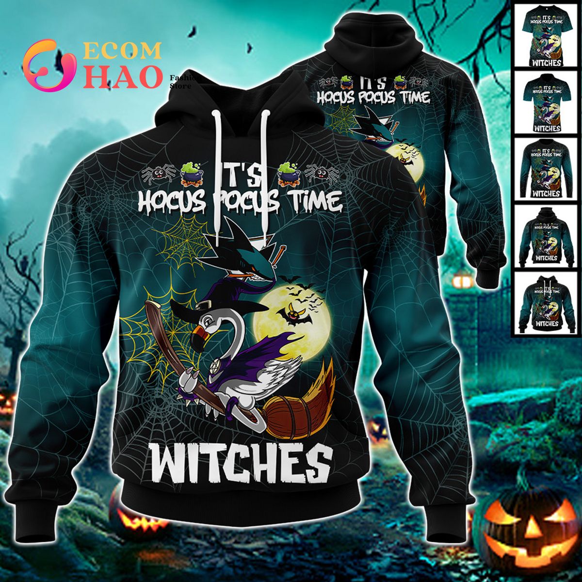 San Jose Sharks Halloween Jersey Flamingo Witches Hocus Pocus 3D Hoodie