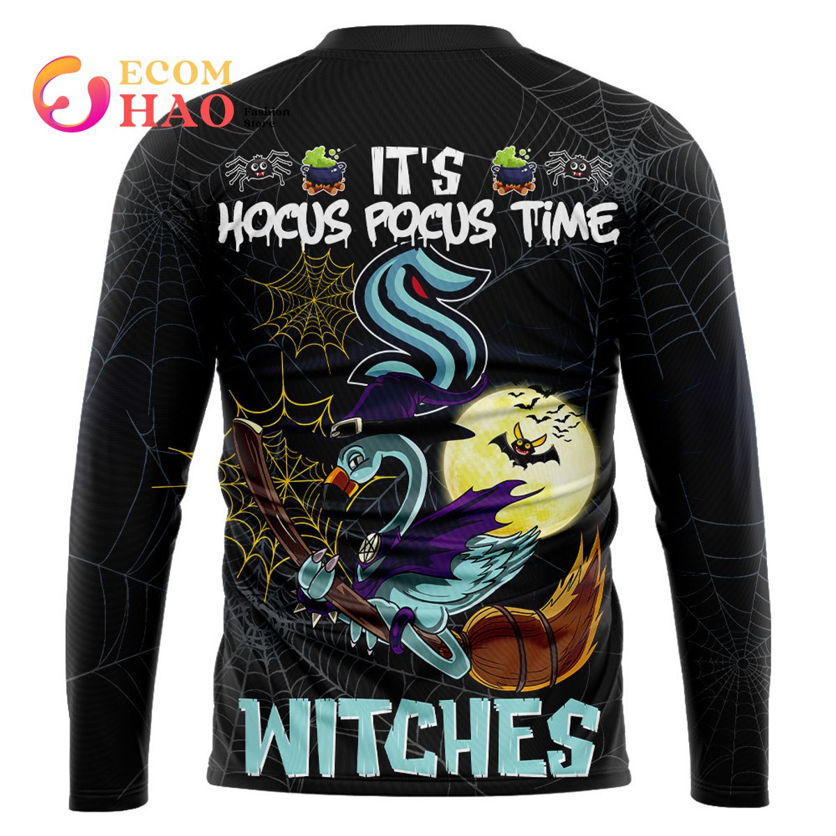 Seattle Kraken Halloween Jersey Flamingo Witches Hocus Pocus 3D Hoodie