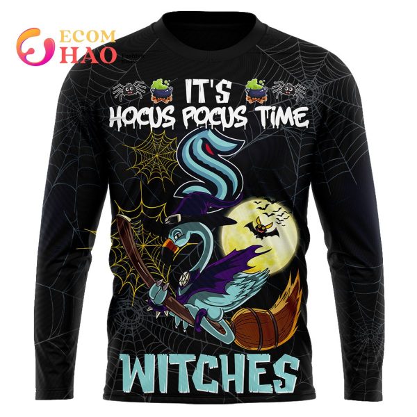 Seattle Kraken Halloween Jersey Flamingo Witches Hocus Pocus 3D Hoodie