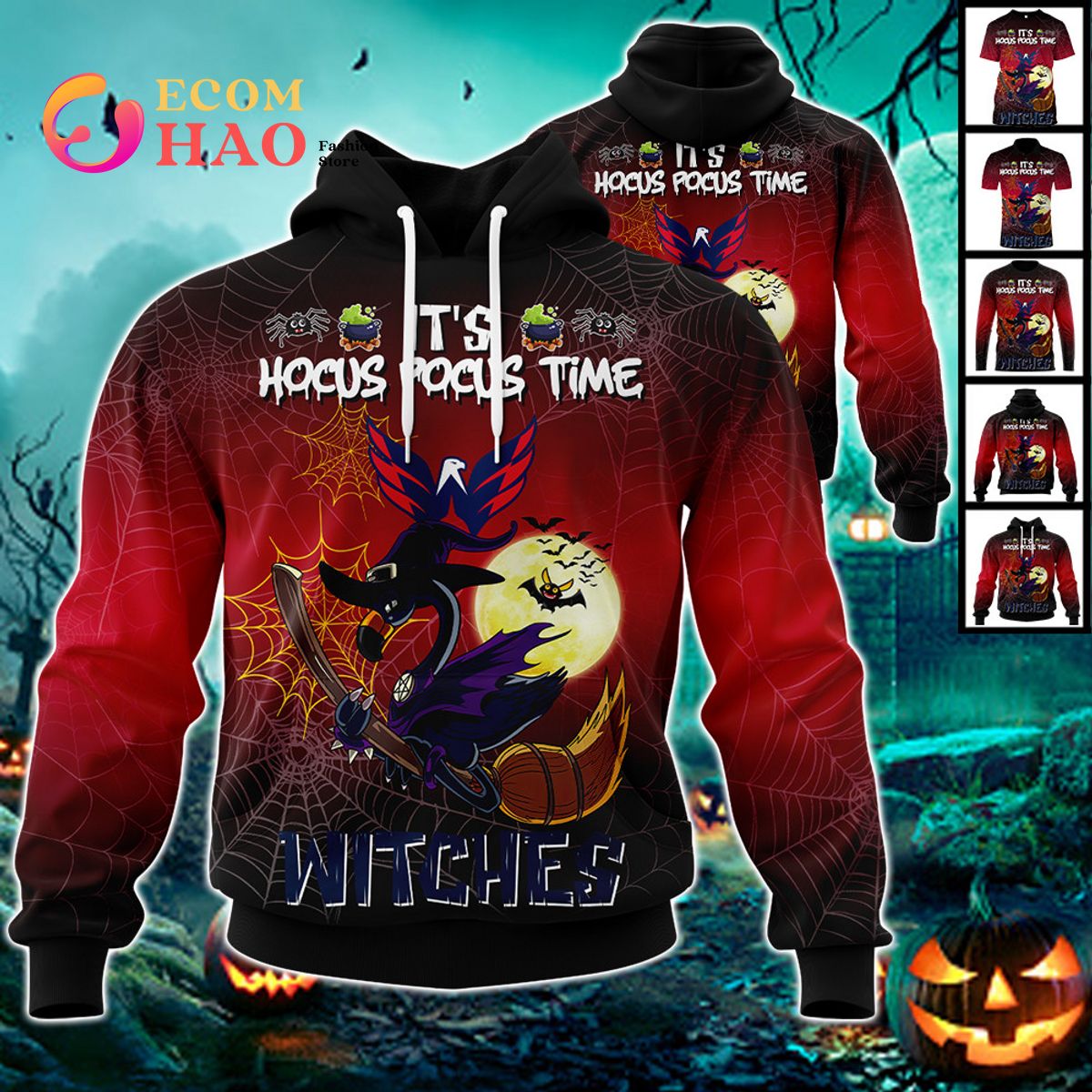 Washington Capitals Halloween Jersey Flamingo Witches Hocus Pocus 3D Hoodie