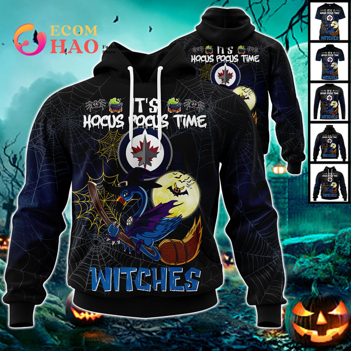 Winnipeg Jets Halloween Jersey Flamingo Witches Hocus Pocus 3D Hoodie